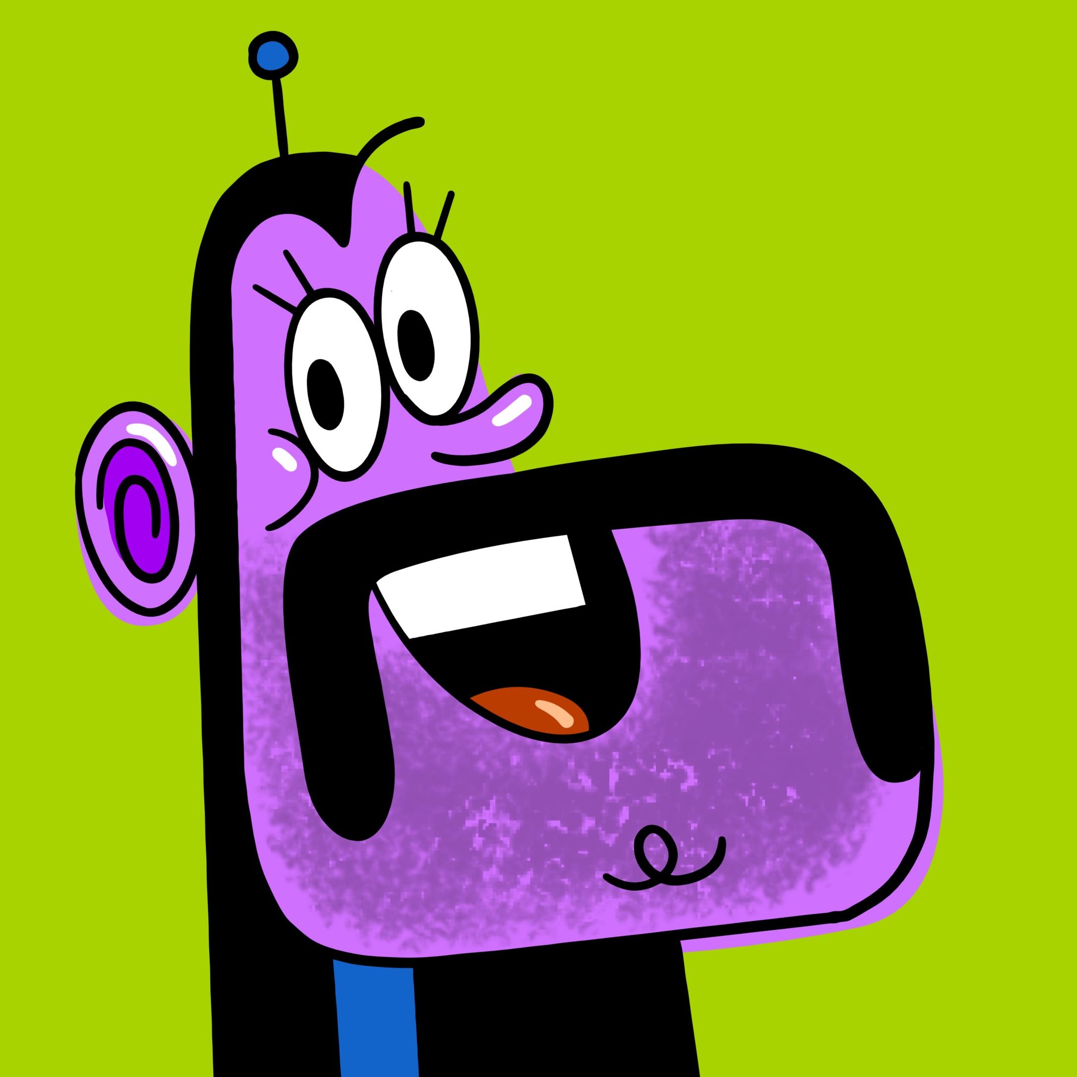 Closeup of cartoon character Frank Bottom smiling at camera. He's wearing a black leather hood and sporting a handlebar moustache.